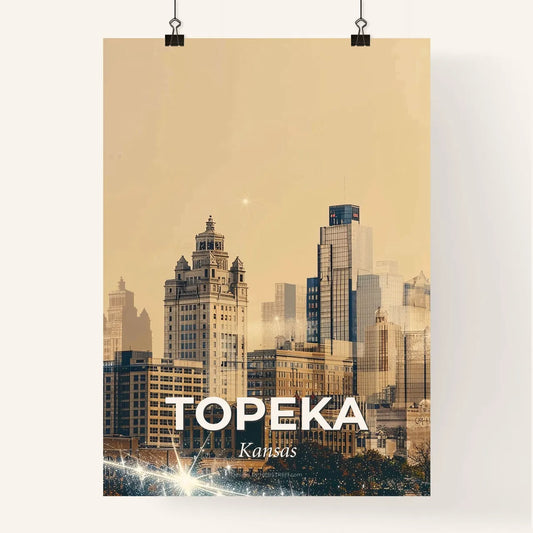 Topeka's Skyline Icons as a Bright Beige Composite Poster