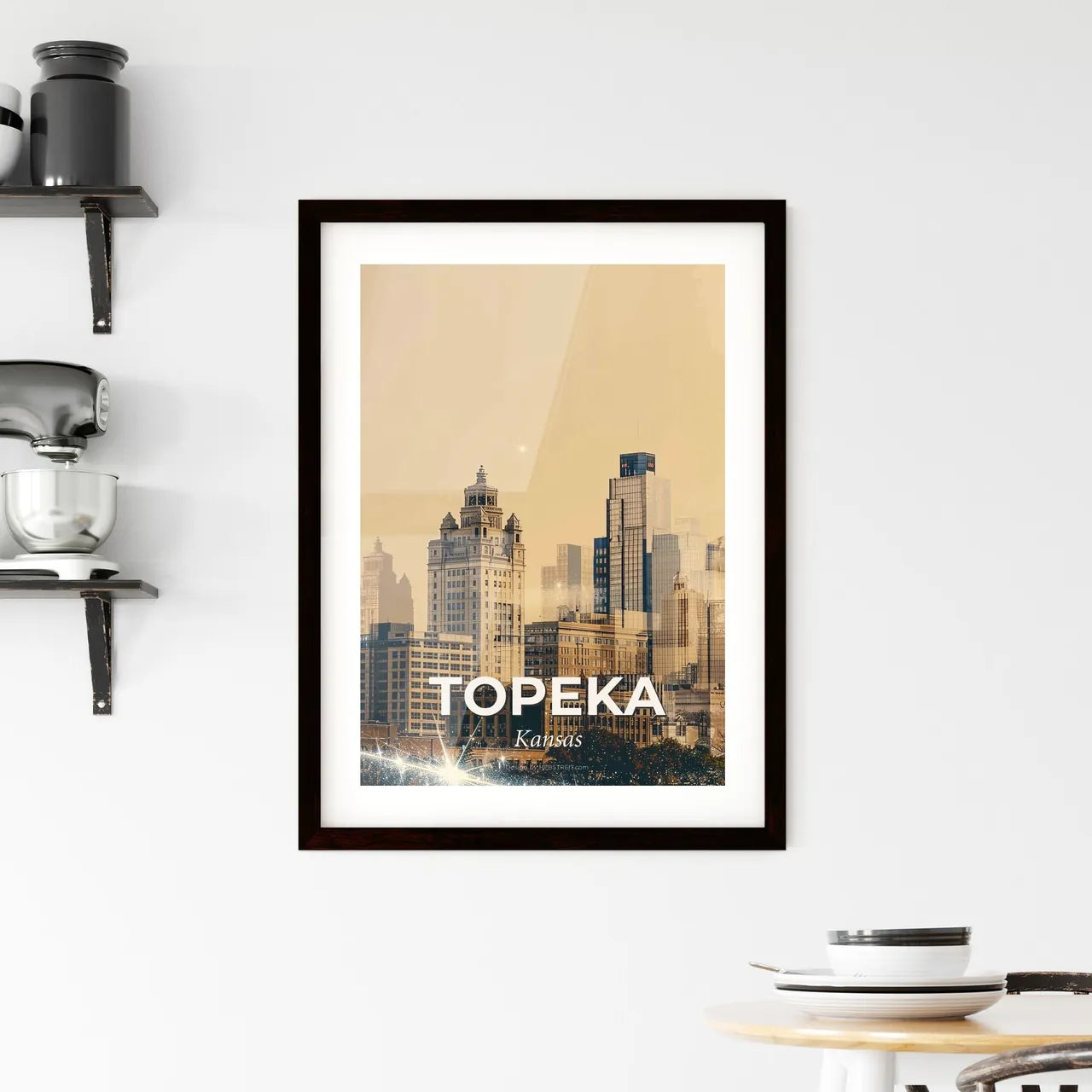 Topeka's Skyline Icons as a Bright Beige Composite Framed Print