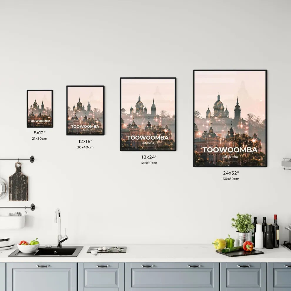 Toowoomba Skyline Poster: City Icons with Sparkle Office Art