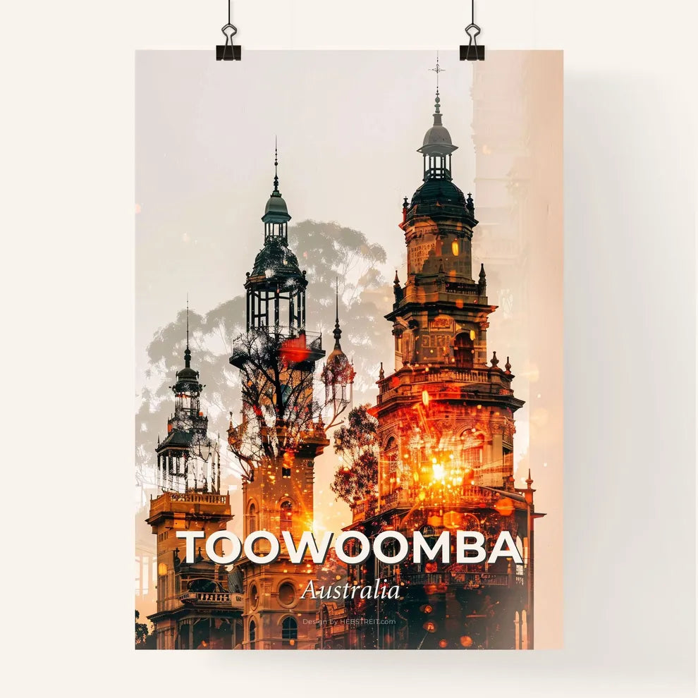 Toowoomba Skyline Composite Art Brights Poster