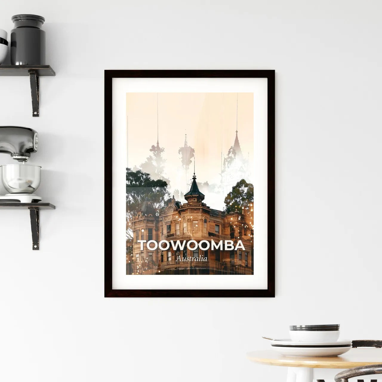 Toowoomba Skyline Double Exposure Poster Art Framed Print