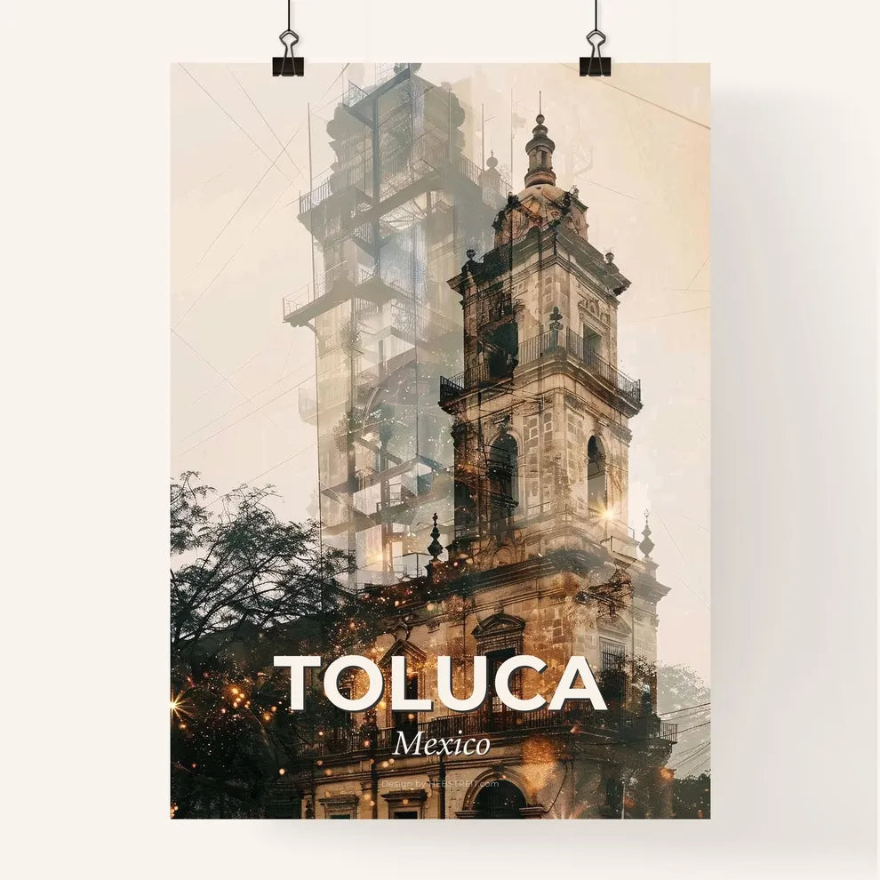 Toluca City Icons Skyline Bright Beige Poster Poster