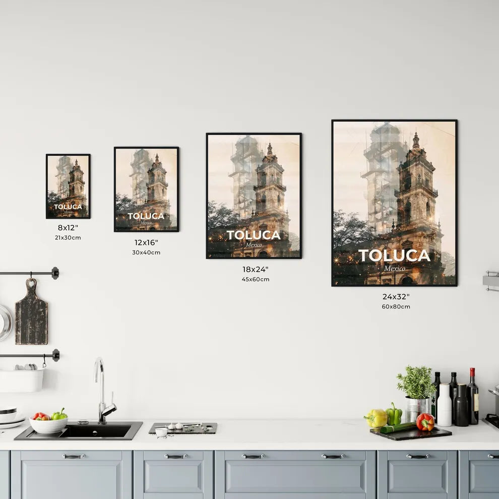 Toluca City Icons Skyline Bright Beige Poster Office Art