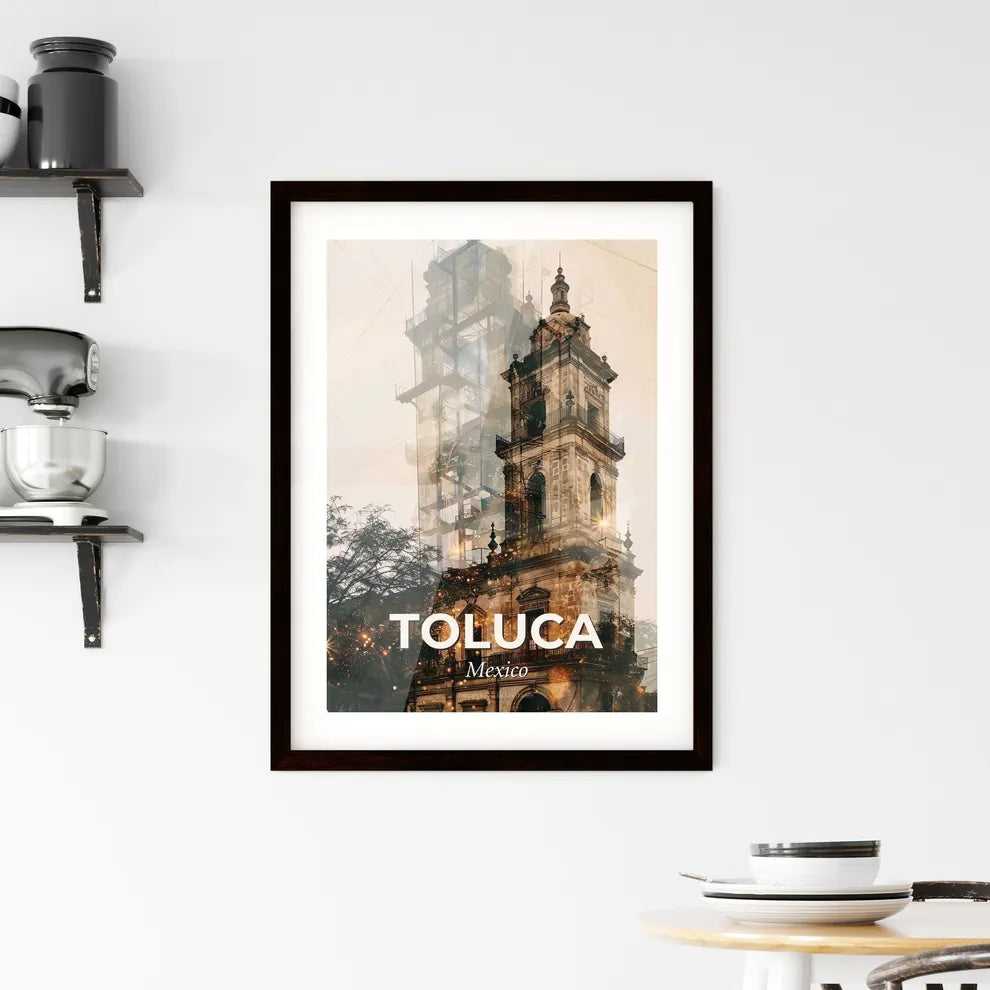 Toluca City Icons Skyline Bright Beige Poster Framed Print