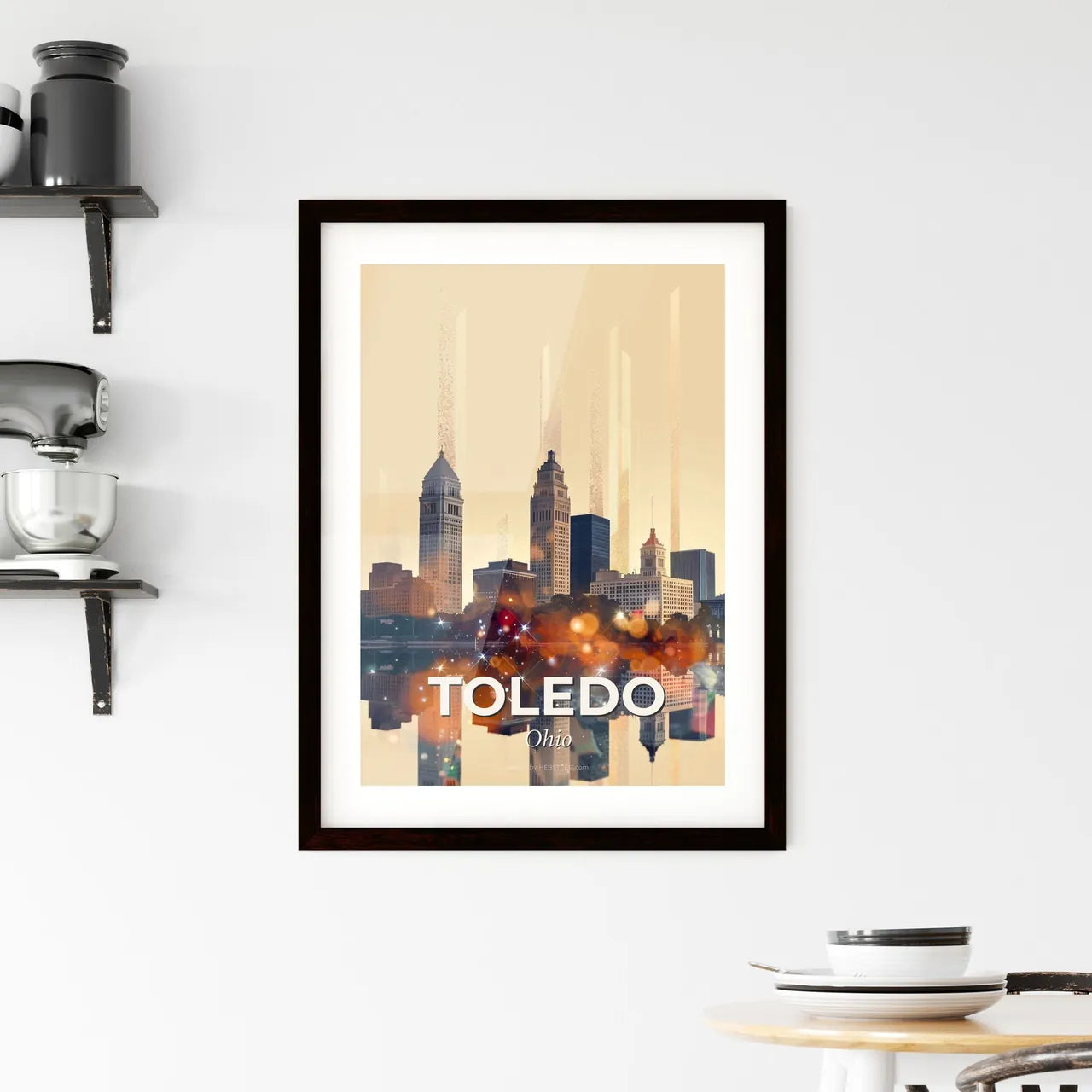 Toledo Skyline Art: Sparkles and Backlights Framed Print
