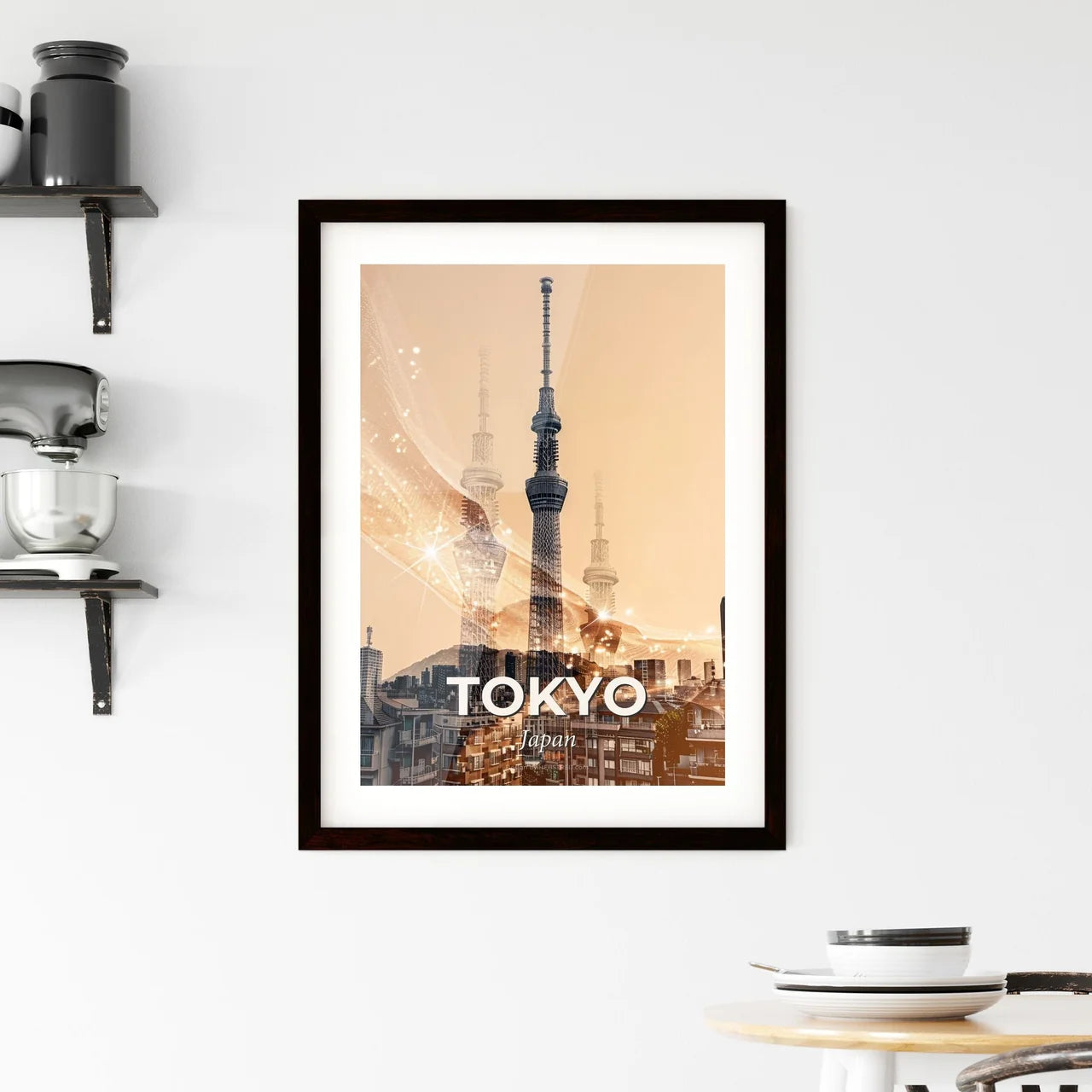 Tokyo City Skyline Double Exposure Art Framed Print