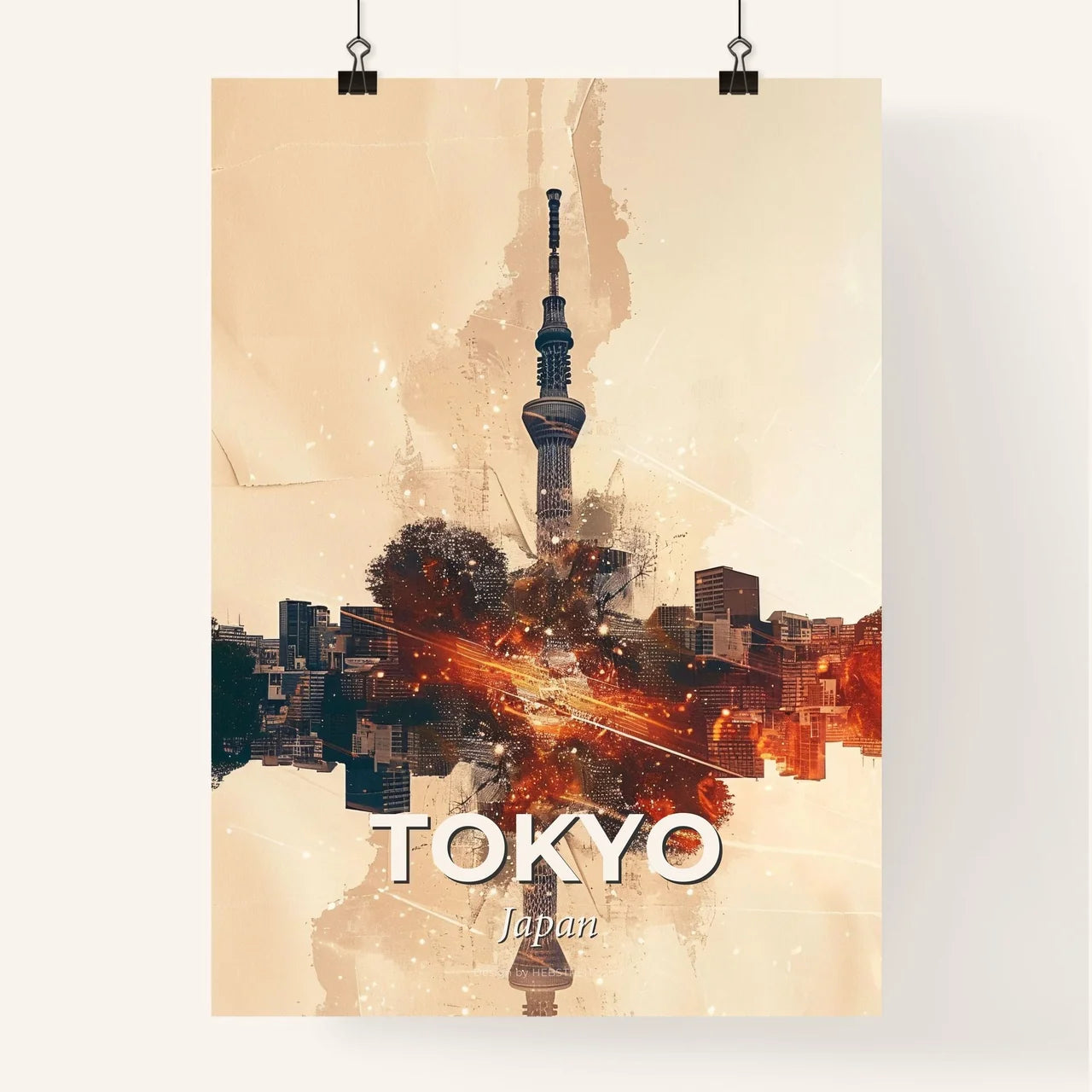 Tokyo Skyline: Double Exposure Art Deco Composite Poster
