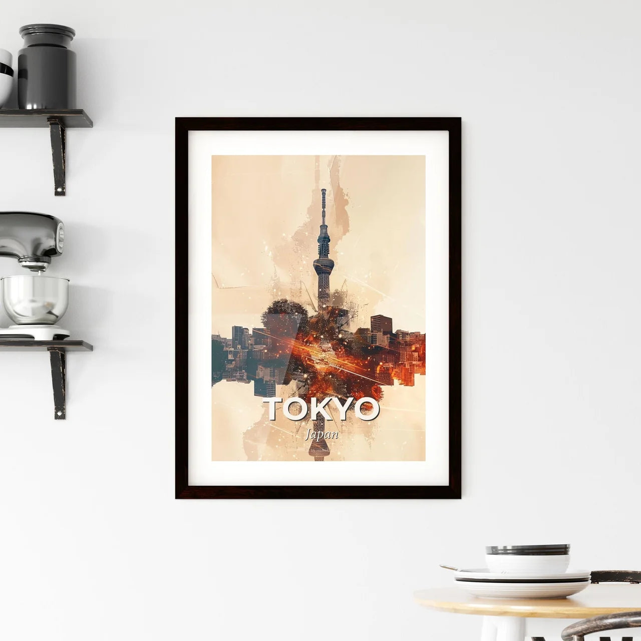 Tokyo Skyline: Double Exposure Art Deco Composite Framed Print