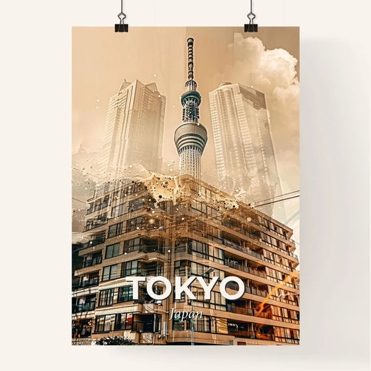 Tokyo Skyline Composite Art: Local Heritage in a Bright Beige Poster