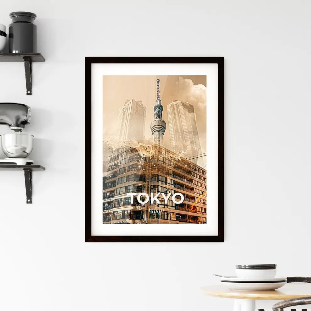 Tokyo Skyline Composite Art: Local Heritage in a Bright Beige Framed Print