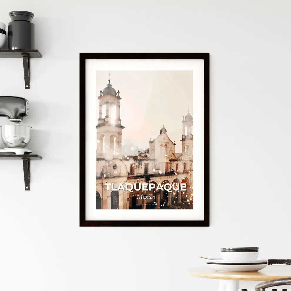 Tlaquepaque City Skyline Art Poster with Sparkles Framed Print
