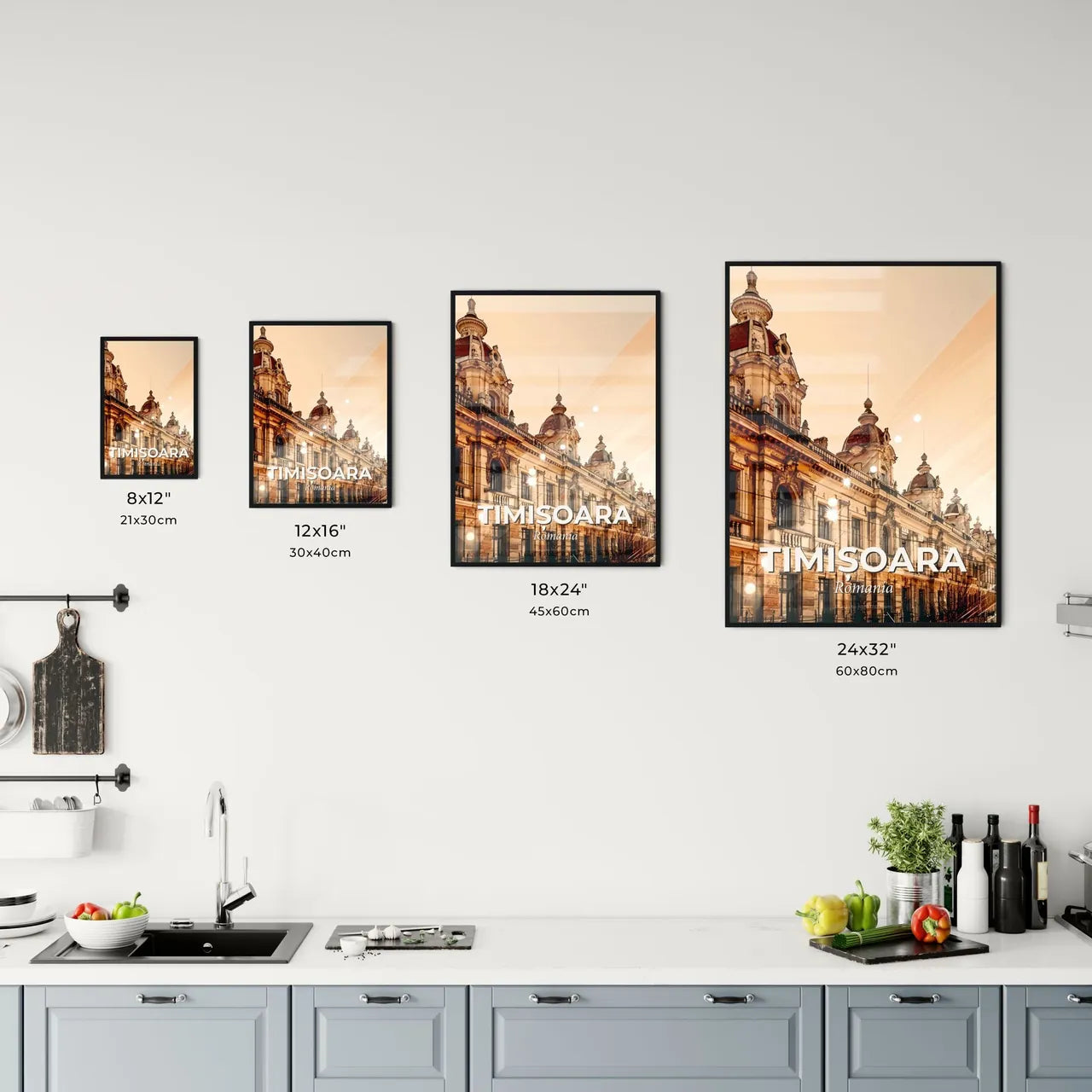 Timisoara Skyline Cityscape Bright Beige Poster Office Art