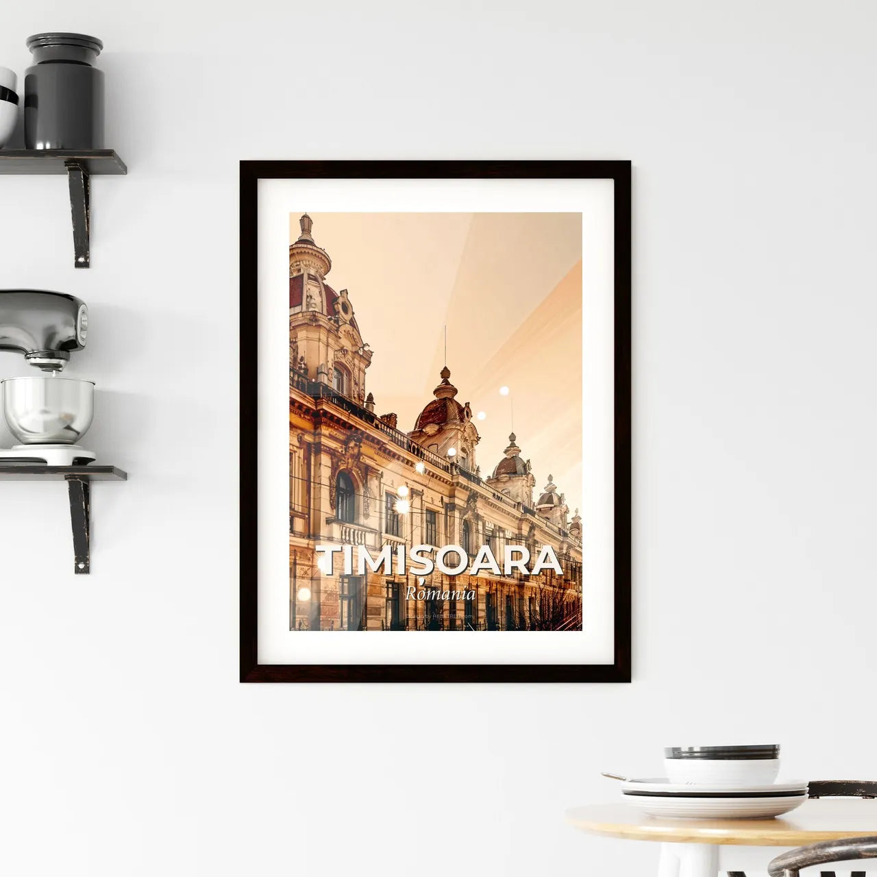 Timisoara Skyline Cityscape Bright Beige Poster Framed Print