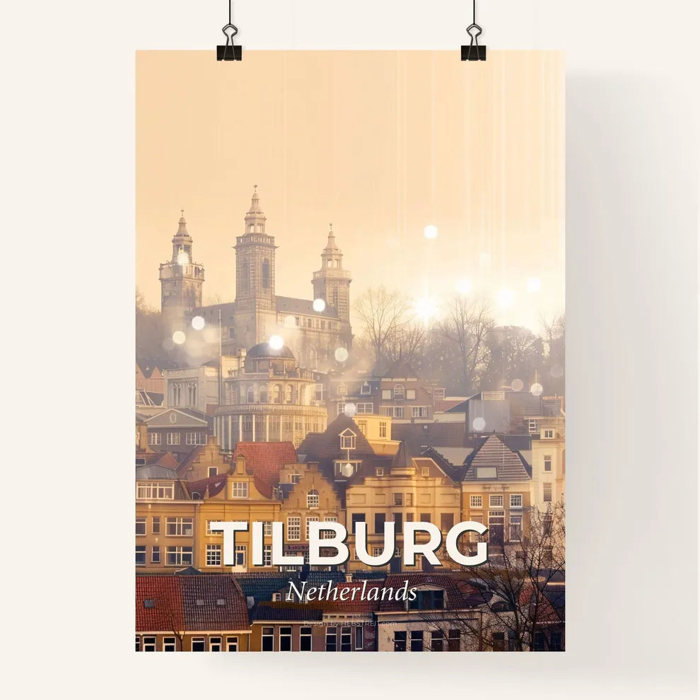 Tilburg Skyline Composite Art | Beige Paper | Minimalist Sparkle Poster