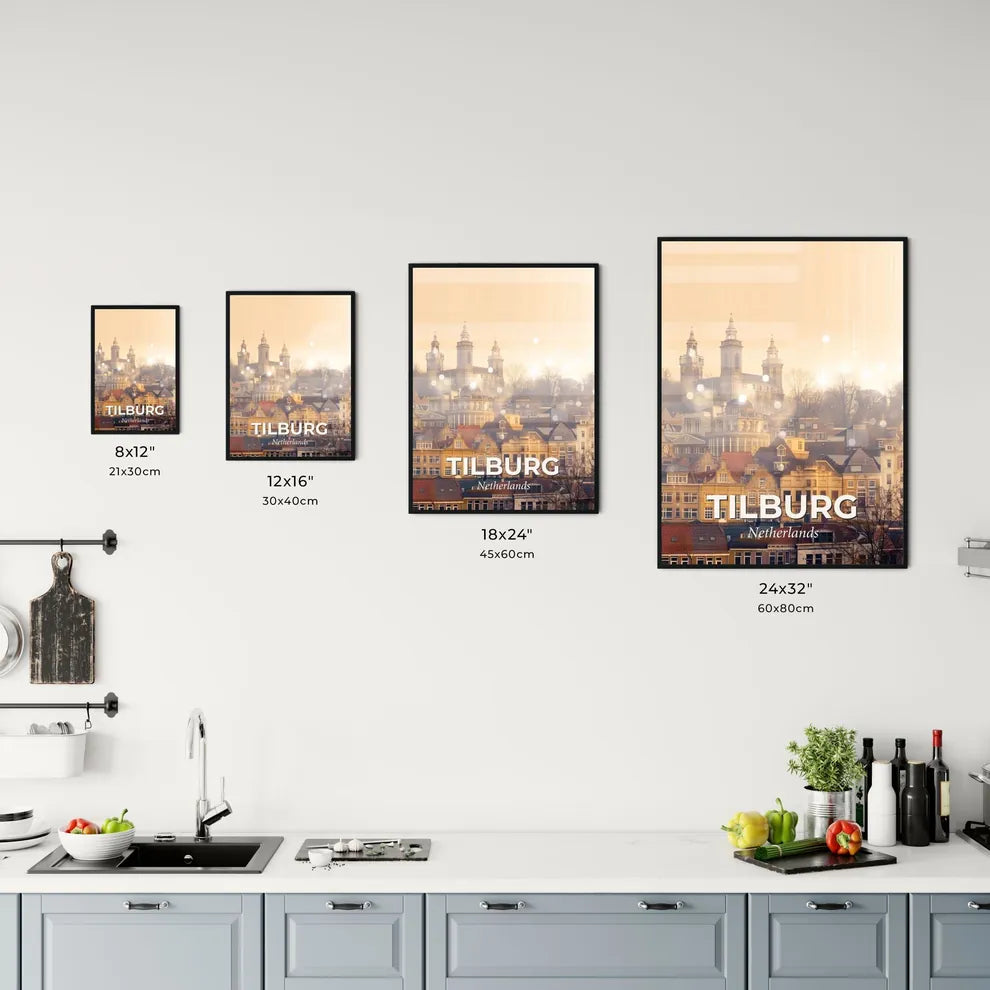 Tilburg Skyline Composite Art | Beige Paper | Minimalist Sparkle Office Art