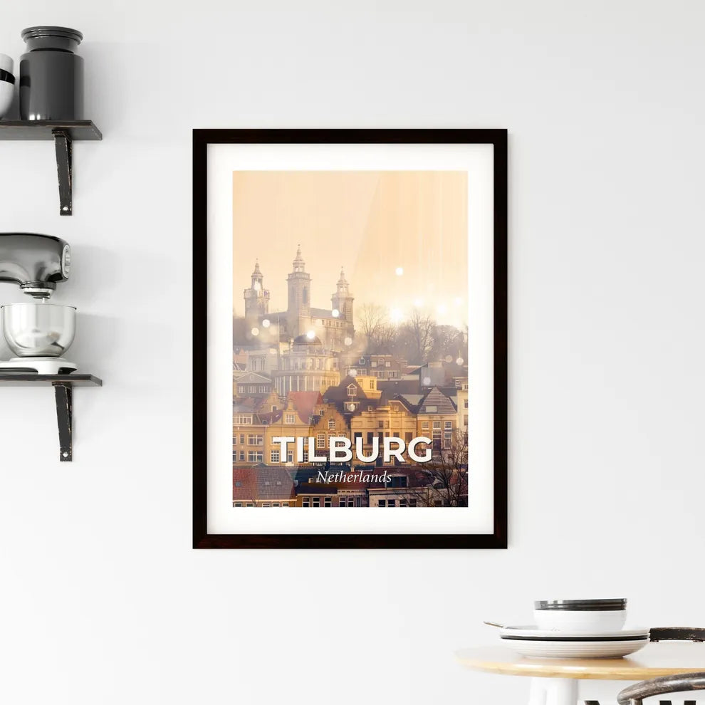 Tilburg Skyline Composite Art | Beige Paper | Minimalist Sparkle Framed Print