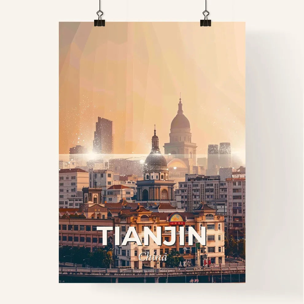 Tianjin Architectural Skyline Double Exposure Art Poster Poster