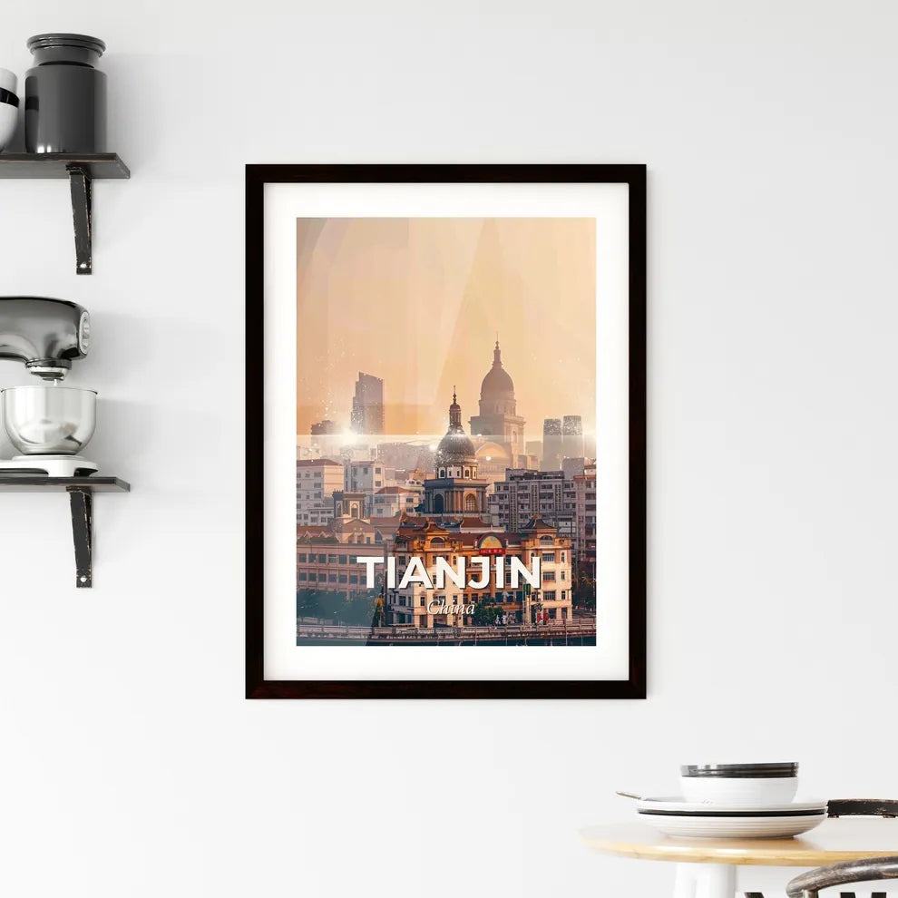 Tianjin Architectural Skyline Double Exposure Art Poster Framed Print