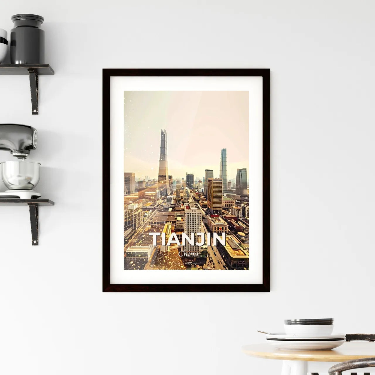 Tianjin Skyline Double Exposure Art Poster Framed Print