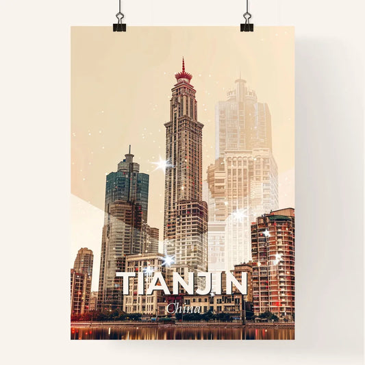 Tianjin Cityscape Art Deco Double Exposure Poster