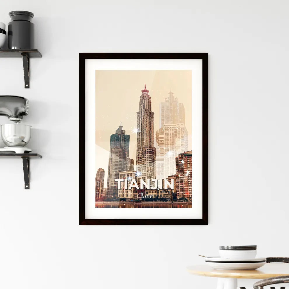Tianjin Cityscape Art Deco Double Exposure Framed Print