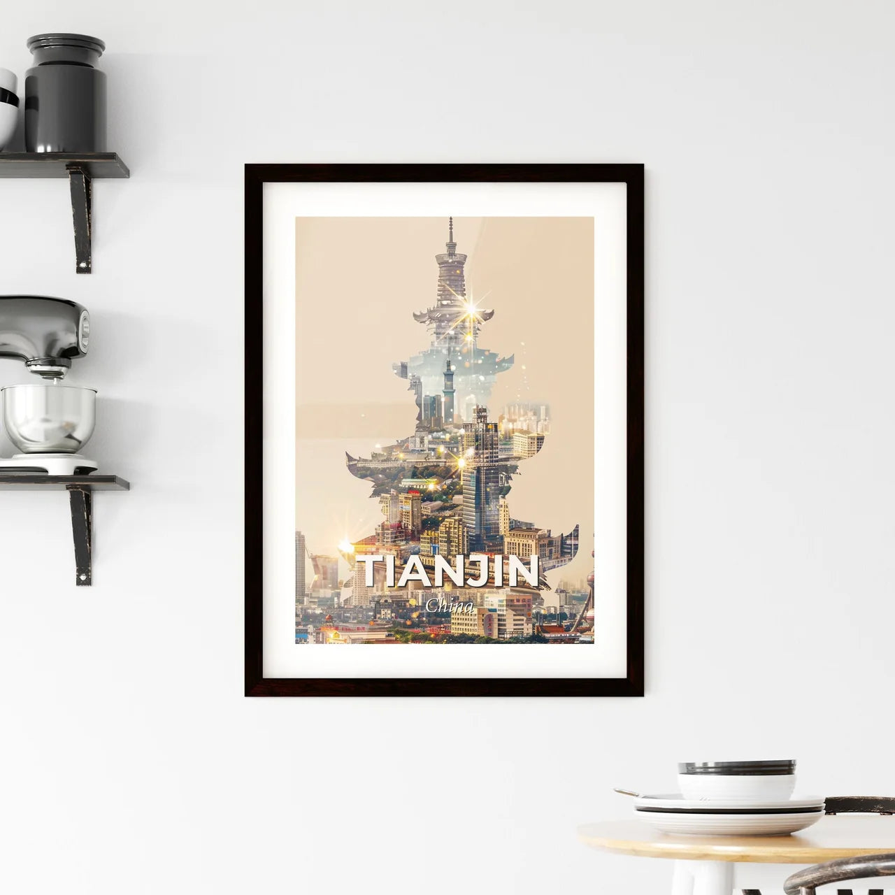 Tianjin Skyline Composite Art Poster Framed Print