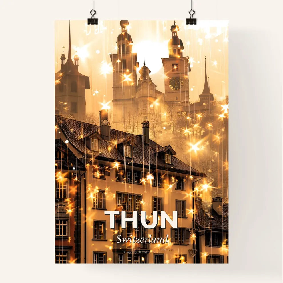 Thun Skyline Composite Art Poster: Double Exposure Beige Poster