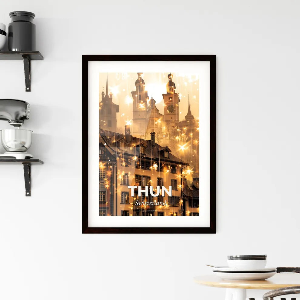 Thun Skyline Composite Art Poster: Double Exposure Beige Framed Print
