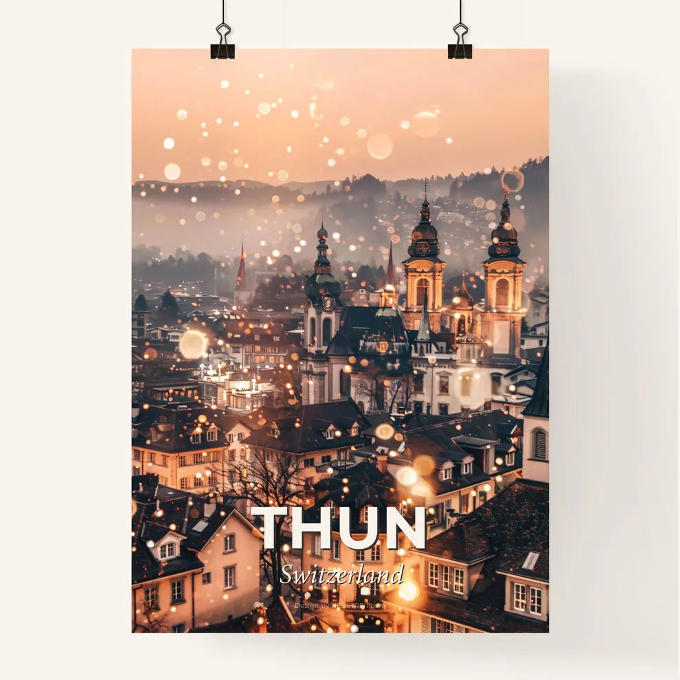 Thun City Dreamscape: Local Landmarks in Double Exposure Art Poster