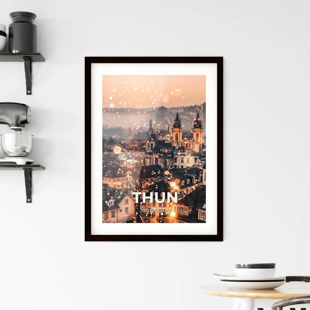Thun City Dreamscape: Local Landmarks in Double Exposure Art Framed Print