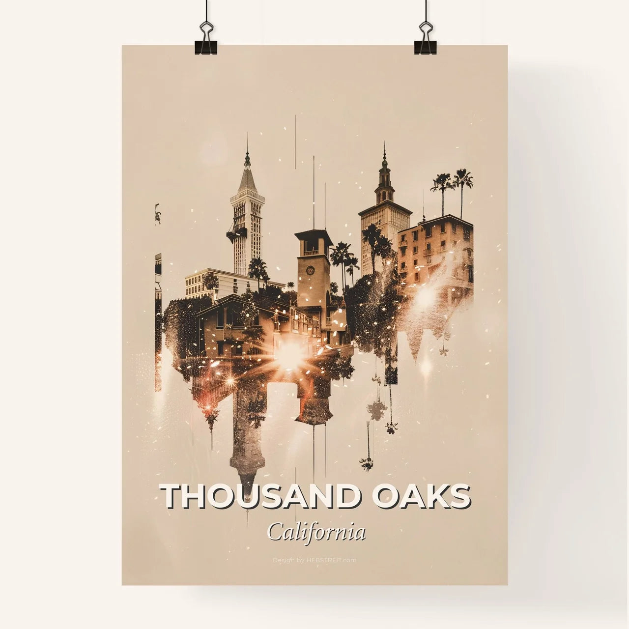 Thousand Oaks Skyline Composite Art on Beige Poster