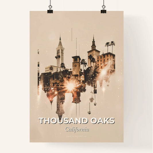 Thousand Oaks Skyline Composite Art on Beige Poster