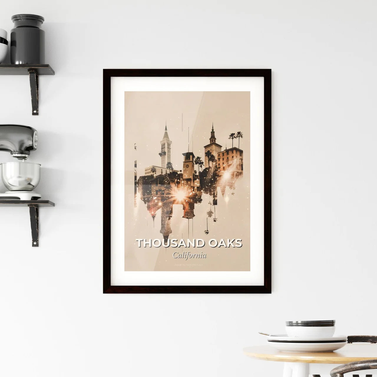 Thousand Oaks Skyline Composite Art on Beige Framed Print