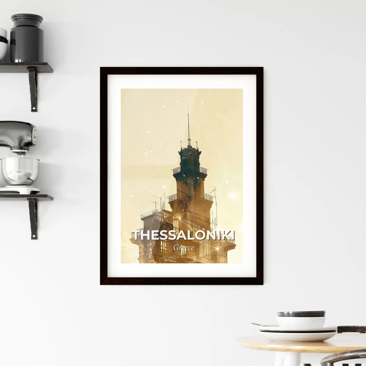 Thessaloniki City Silhouette Art on Beige Framed Print