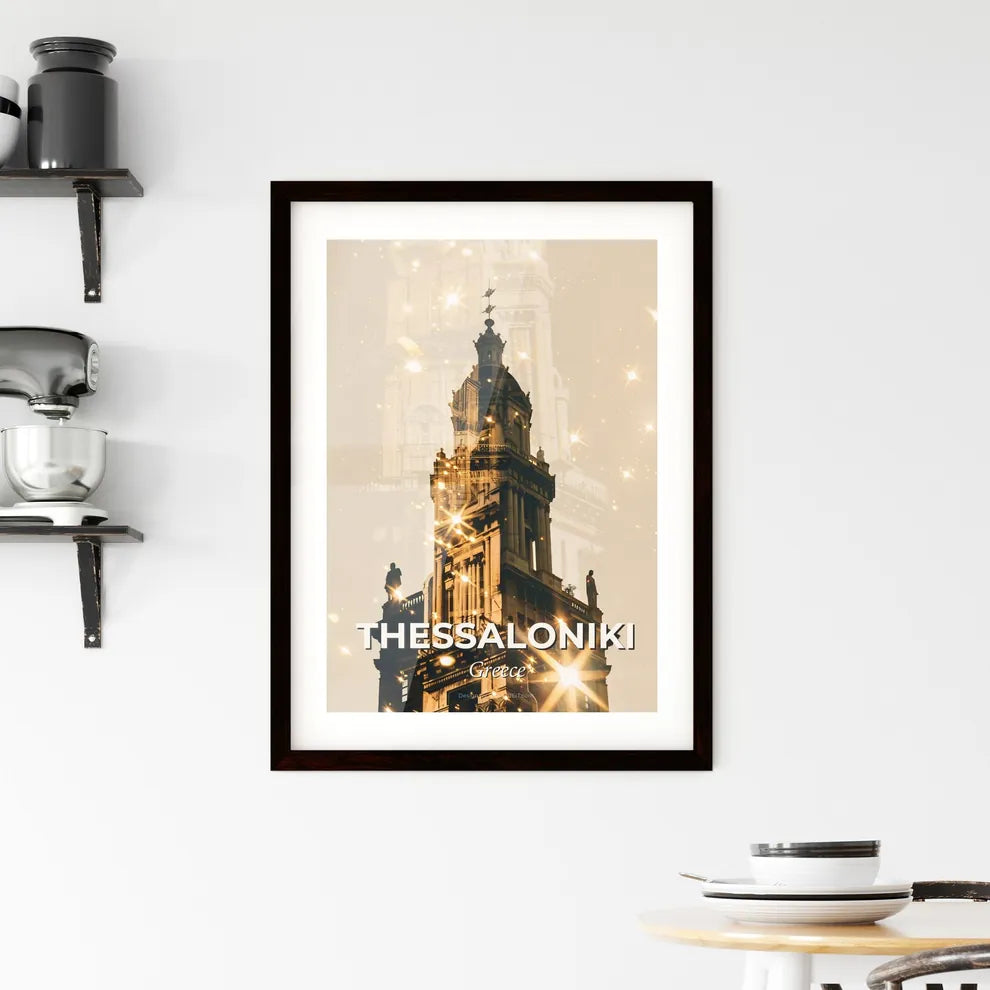 Thessaloniki City Skyline Double Exposure Poster Framed Print