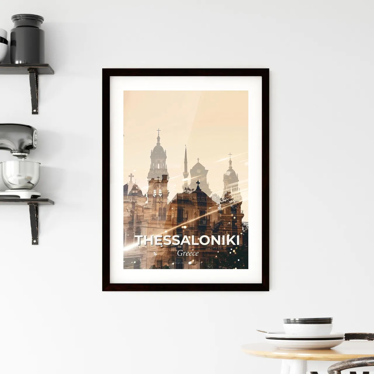 Thessaloniki Skyline Double Exposure Art Poster Framed Print