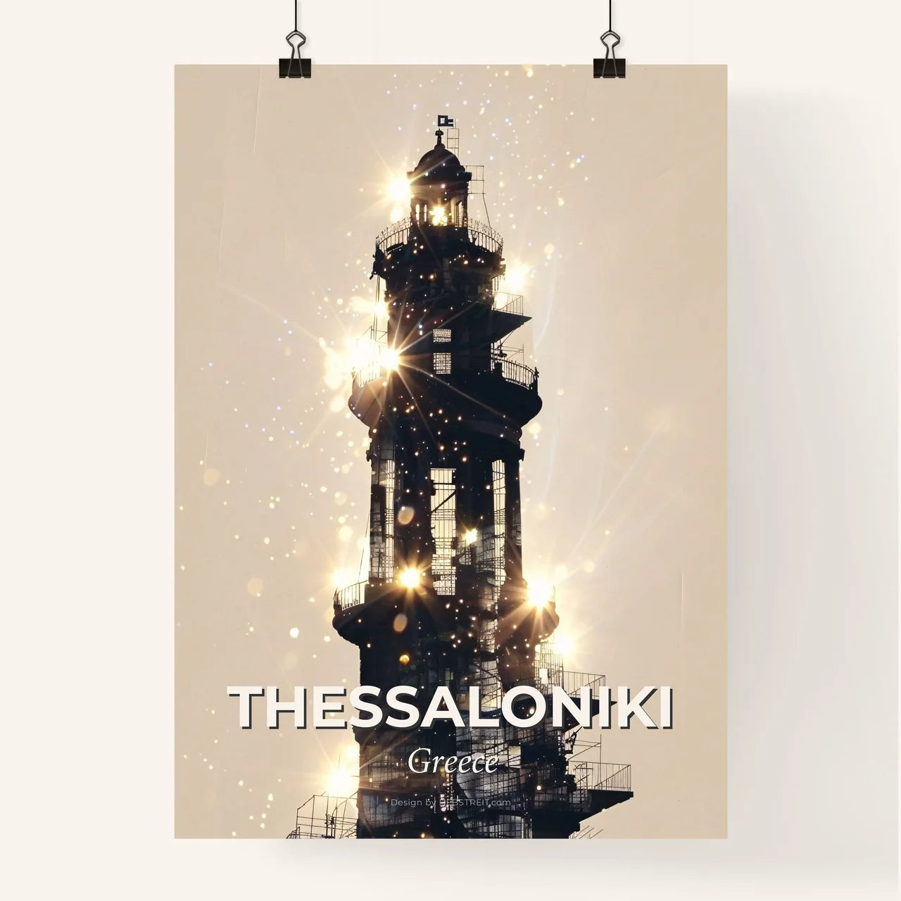 Thessaloniki Skyline Silhouette Poster, Beige Background Poster