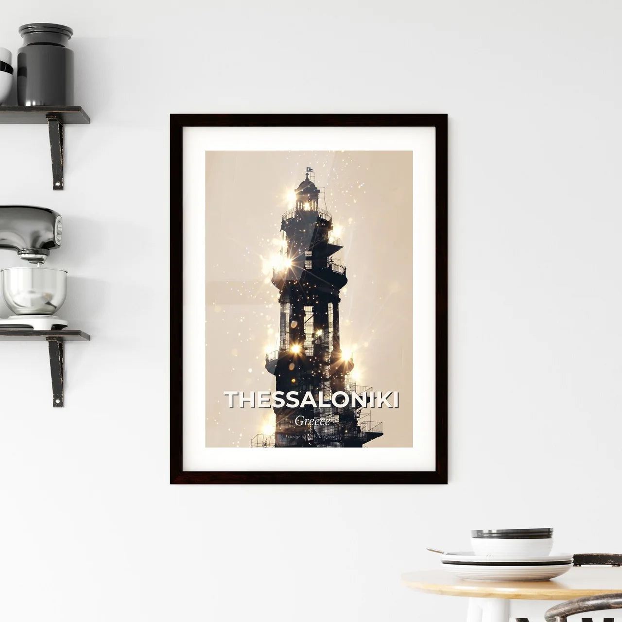 Thessaloniki Skyline Silhouette Poster, Beige Background Framed Print
