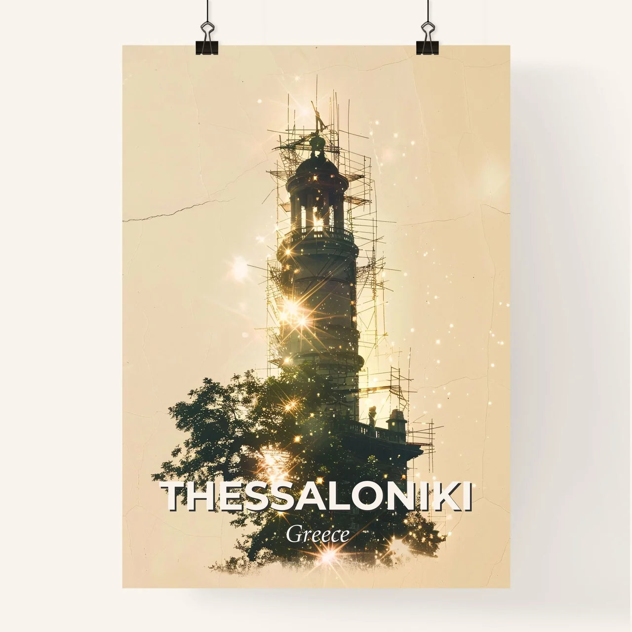 Thessaloniki City Skyline Silhouettes with Backlights Poster