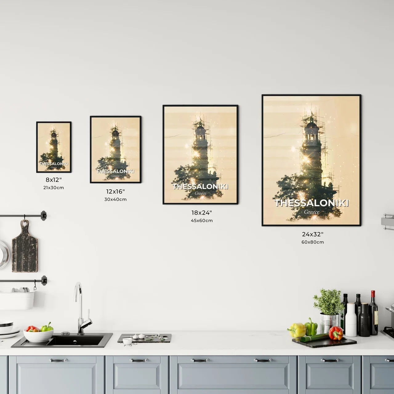 Thessaloniki City Skyline Silhouettes with Backlights Office Art