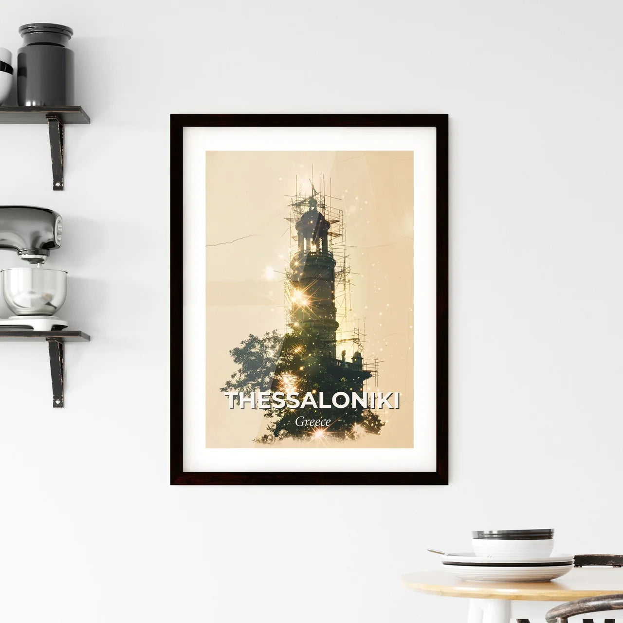 Thessaloniki City Skyline Silhouettes with Backlights Framed Print
