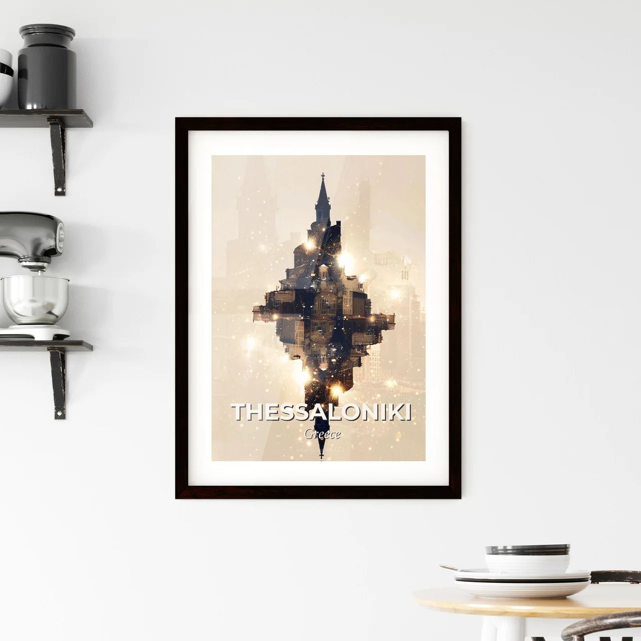 Thessaloniki, Greece: Skyline Silhouette Poster Art Framed Print