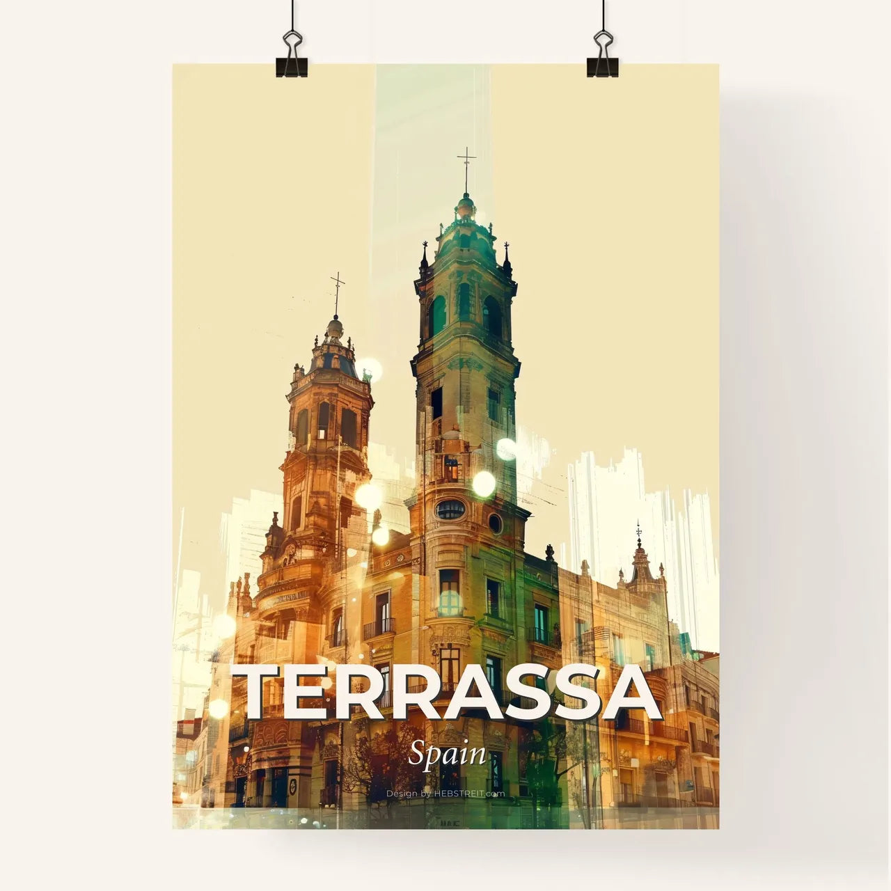 Terrassa Cityscapes: Local Icons on Beige Poster
