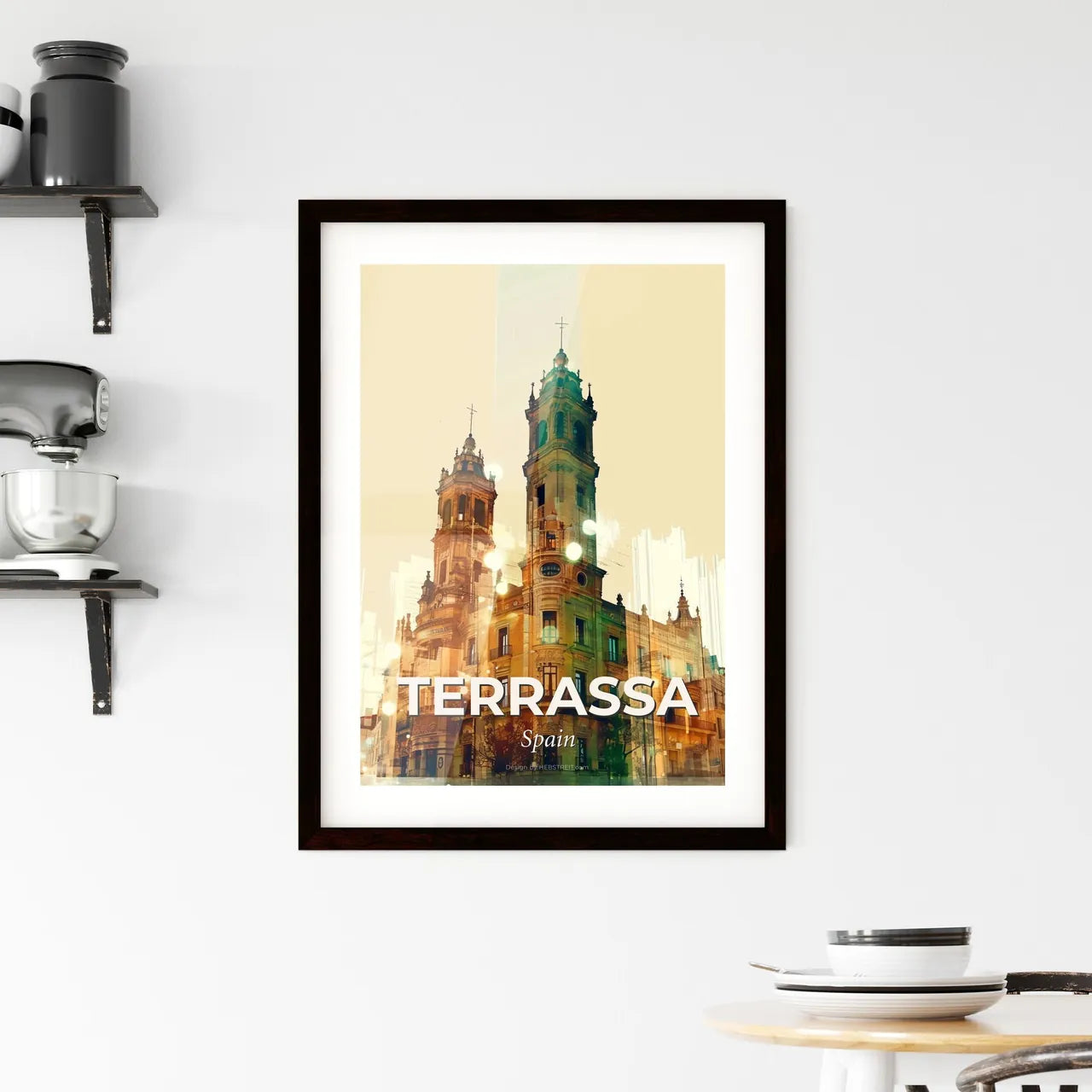 Terrassa Cityscapes: Local Icons on Beige Framed Print
