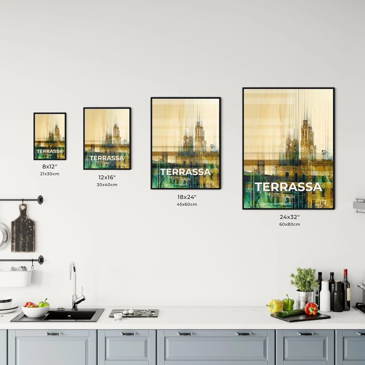 Terrassa Skyline Composite Art: City Icons Sparking Office Art