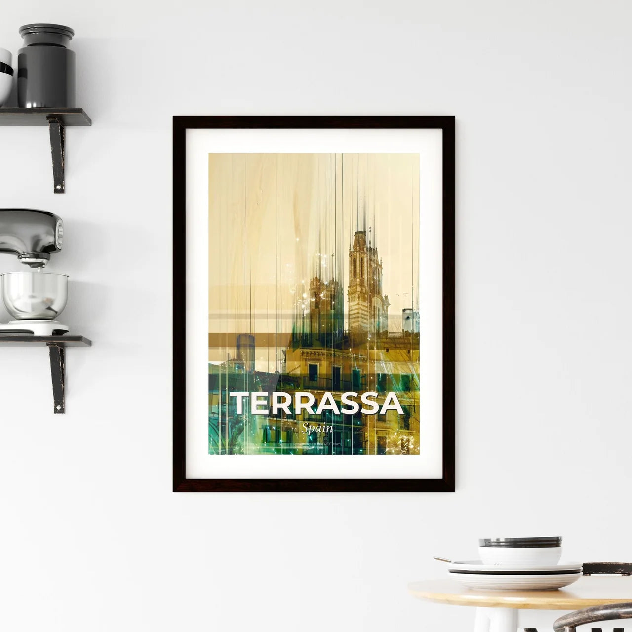 Terrassa Skyline Composite Art: City Icons Sparking Framed Print