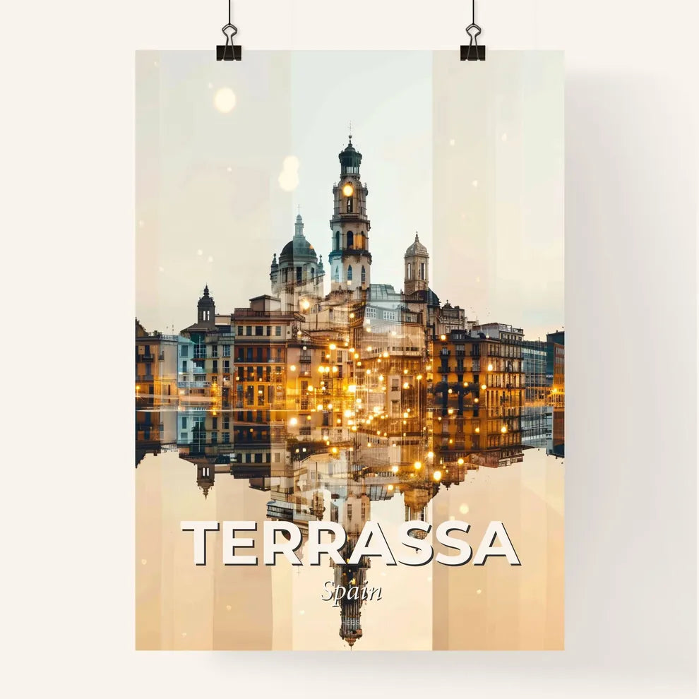 Terrassa Skyline City Bright Beige Sparkles Poster Poster
