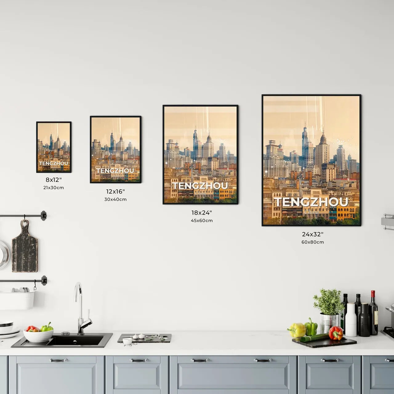 Tengzhou Skyline Artwork: Local Icons on Beige Office Art
