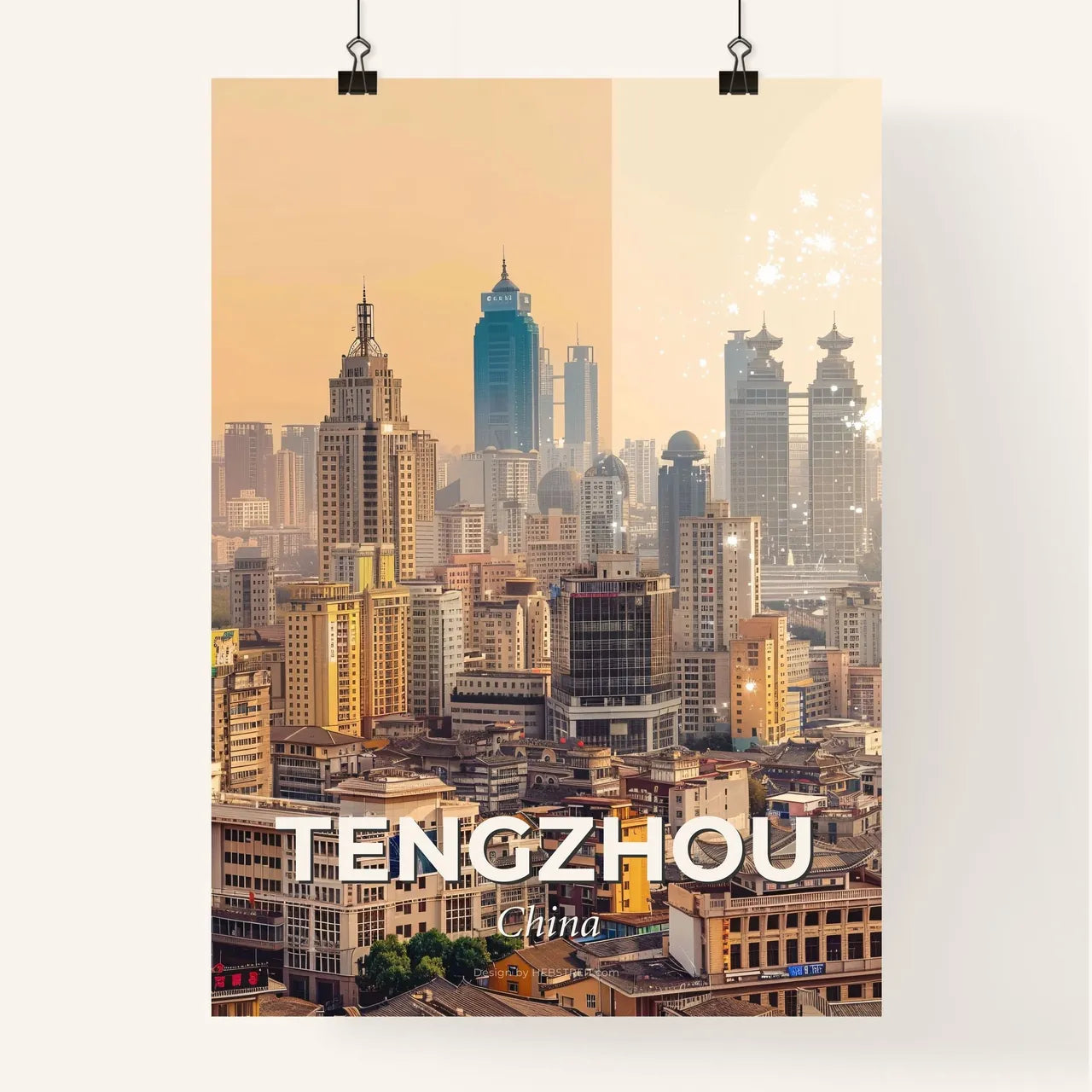 Tengzhou Skyline Double Exposure Panorama Poster