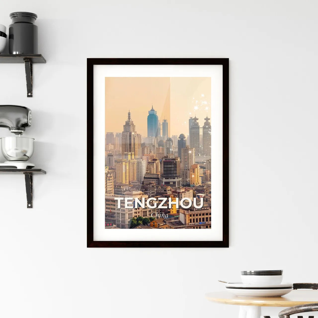 Tengzhou Skyline Double Exposure Panorama Framed Print